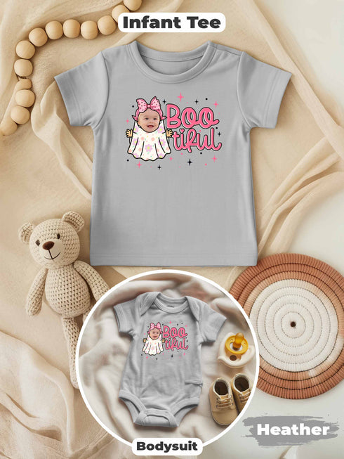 Personalized Baby “BOOtiful” Halloween Outfit – Custom Photo Bodysuit & Infant Tee